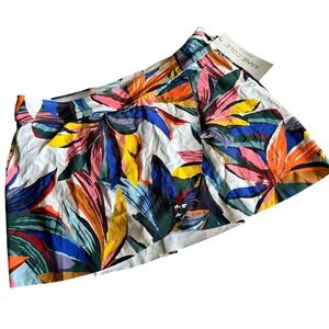 Anne Cole Tropical Leaf Print Swim Skirt Multicolored Wrap Front Large NEW
